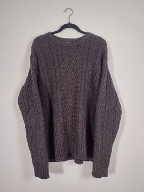 Pendleton 100% Shetland Wool Cableknit Fisherman Sweater Taupe Brown Men's XXL